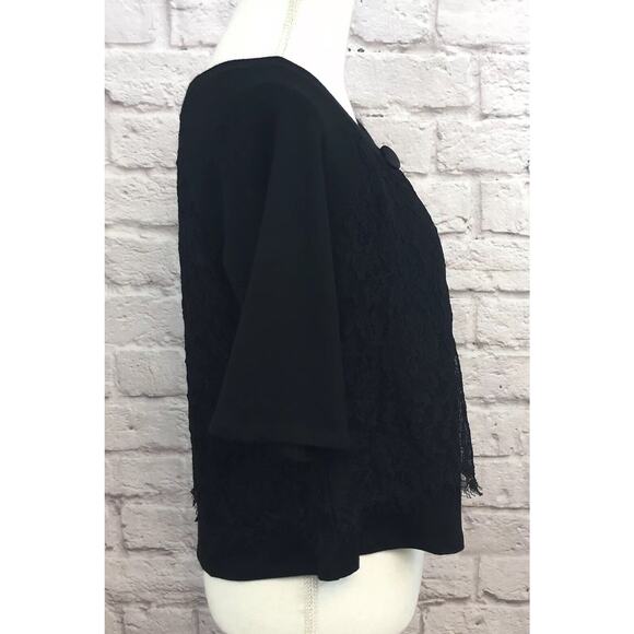 Velvet Brand Black Shrug with Lace Overlay Half Sleeve Bolero Jacket Sz Medium - Picture 5 of 11